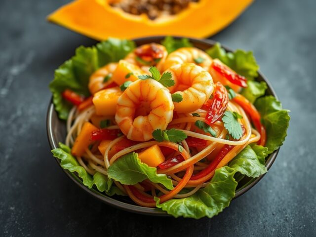 Salade van Papaya en Garnalen — AI-gegenereerde illustratie