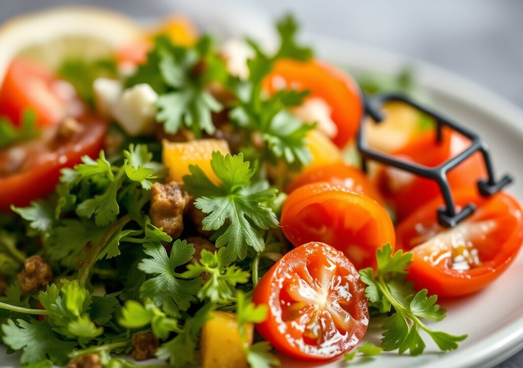 Salade van sint-jakobsvruchten en mesclun met citrusvruchten — AI-gegenereerde illustratie