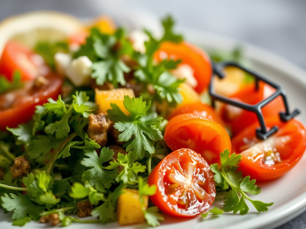 Salade van sint-jakobsvruchten en mesclun met citrusvruchten, AI-gegenereerde illustratie