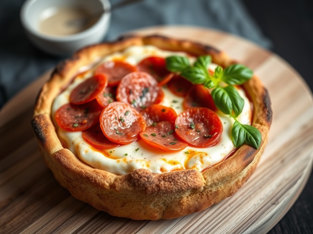 Salami pizza dipsaus, AI-gegenereerde illustratie