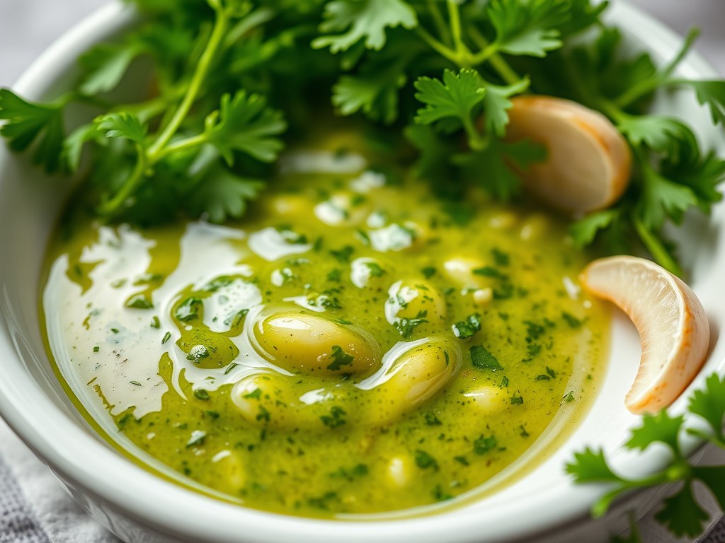 Salsa de ajo y perejil (knoflook-peterseliesaus), AI-gegenereerde illustratie