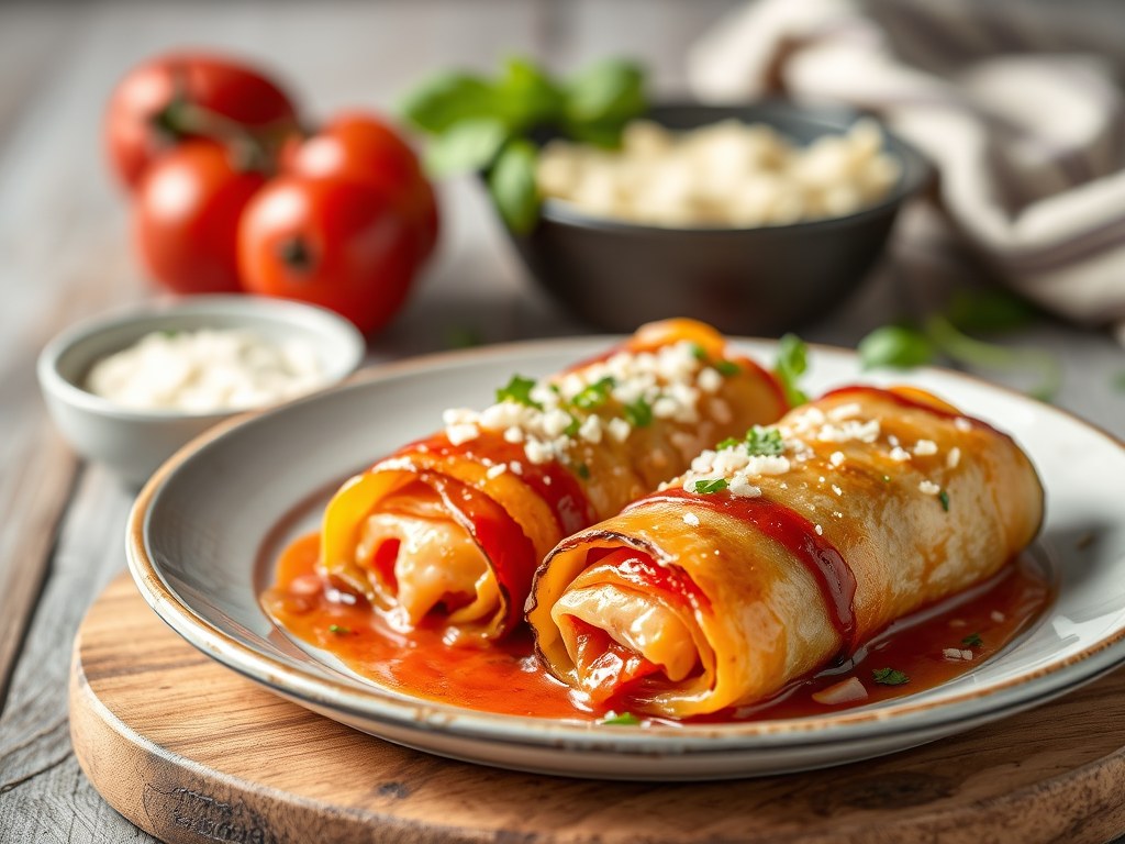 Saltimbocca: rolletjes van kalfsvlees met gedroogde ham en kaas, AI-gegenereerde illustratie