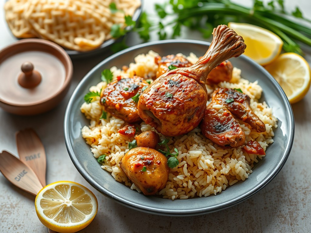 Saoedische Kipschotel met Rijst (Kabsa), AI-gegenereerde illustratie