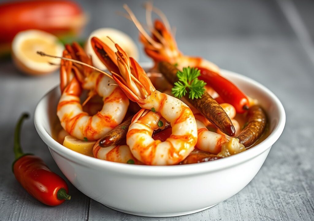Scampi’s met knoflooksaus, AI-gegenereerde illustratie
