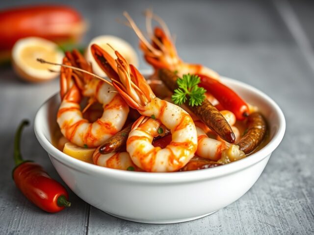 Scampi’s met knoflooksaus — AI-gegenereerde illustratie