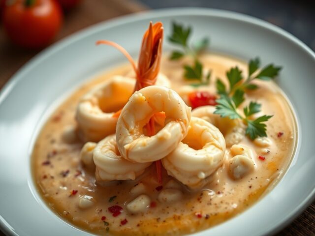 Scampi in roomsaus — AI-gegenereerde illustratie