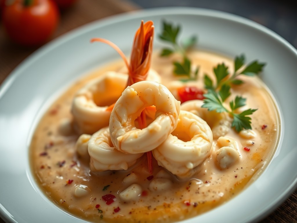 Scampi in roomsaus, AI-gegenereerde illustratie
