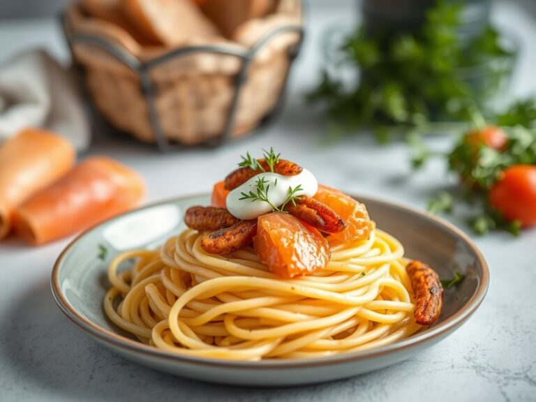 Schelpjes met zalm en kappertjes — AI-gegenereerde illustratie