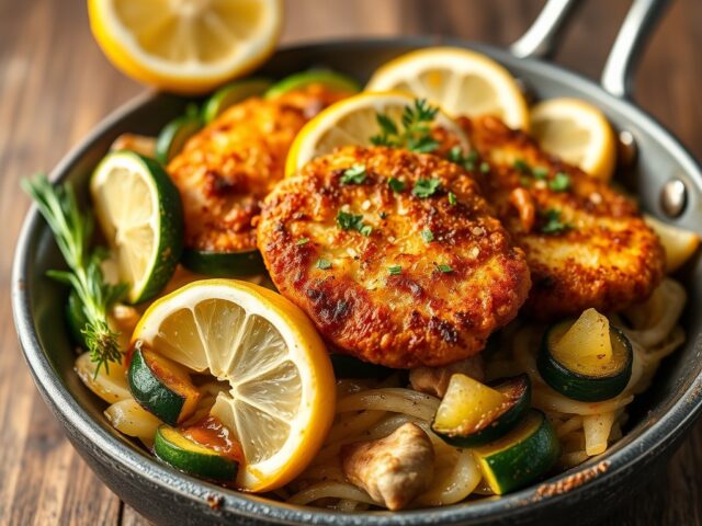 Schnitzel, citroen en courgette — AI-gegenereerde illustratie