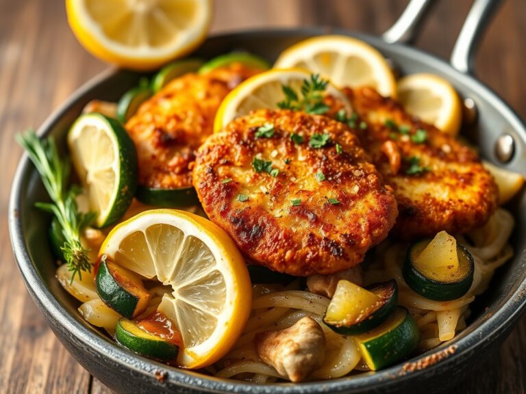 Schnitzel, citroen en courgette — AI-gegenereerde illustratie