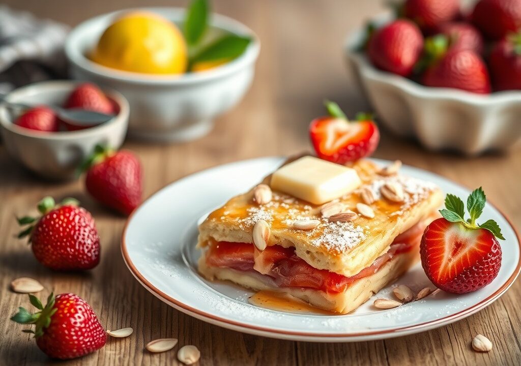 Schoenlapperstaart met aardbeien, AI-gegenereerde illustratie