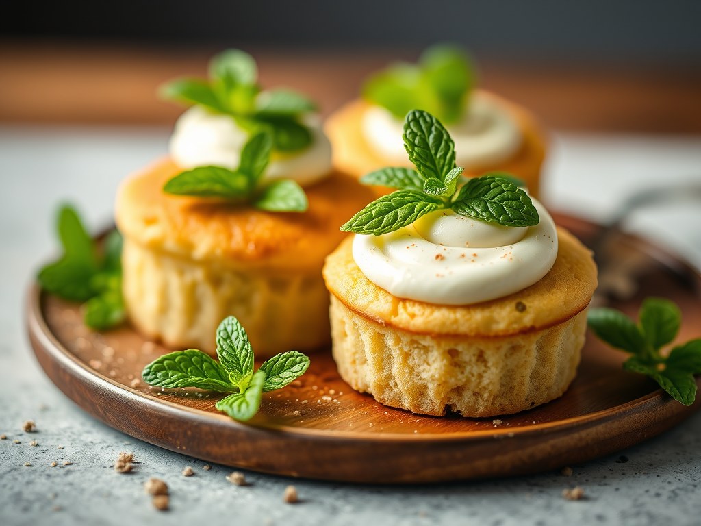 Schuimcakes met verse munt en botercreme met vanille, AI-gegenereerde illustratie