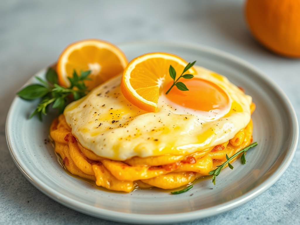 Schuimomelet met sinaasappel, AI-gegenereerde illustratie
