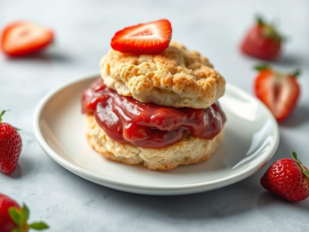 Scones met aardbeiensoepje, AI-gegenereerde illustratie