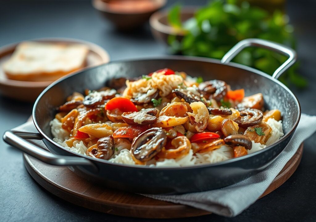Shoarma groenten schotel met rösti en kaas — AI-gegenereerde illustratie