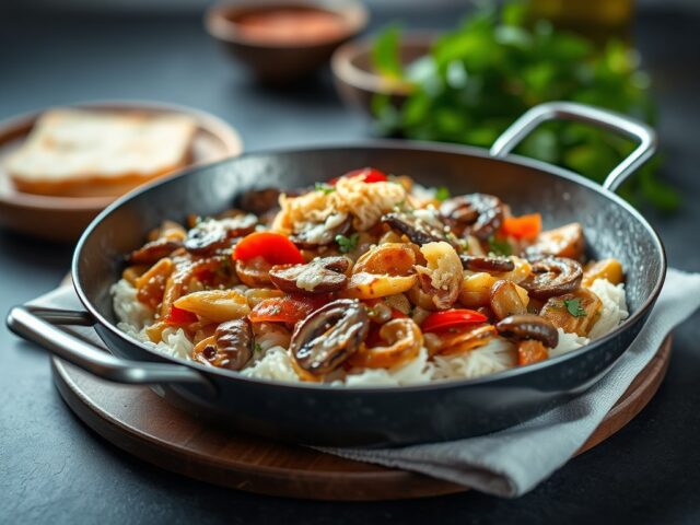 Shoarma groenten schotel met rösti en kaas — AI-gegenereerde illustratie