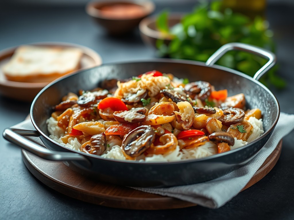 Shoarma groenten schotel met rösti en kaas, AI-gegenereerde illustratie