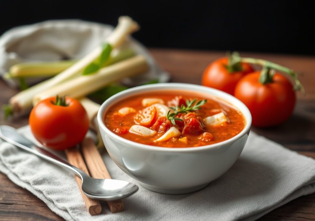 Simpele gevulde tomatensoep — AI-gegenereerde illustratie