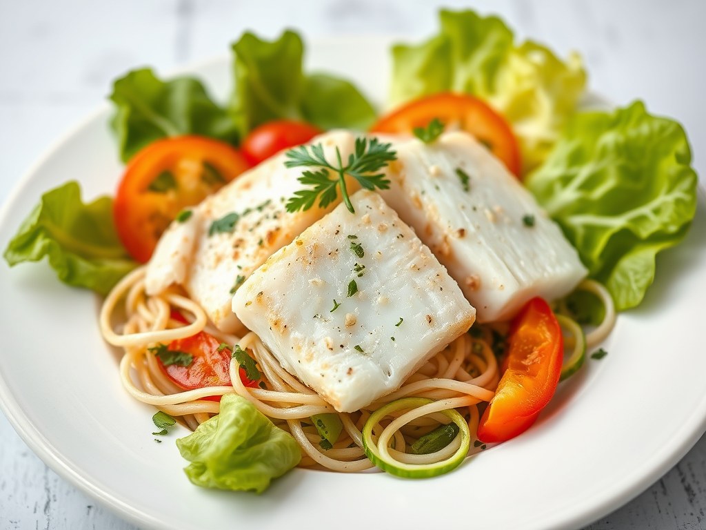 Simpele salade met vis, AI-gegenereerde illustratie
