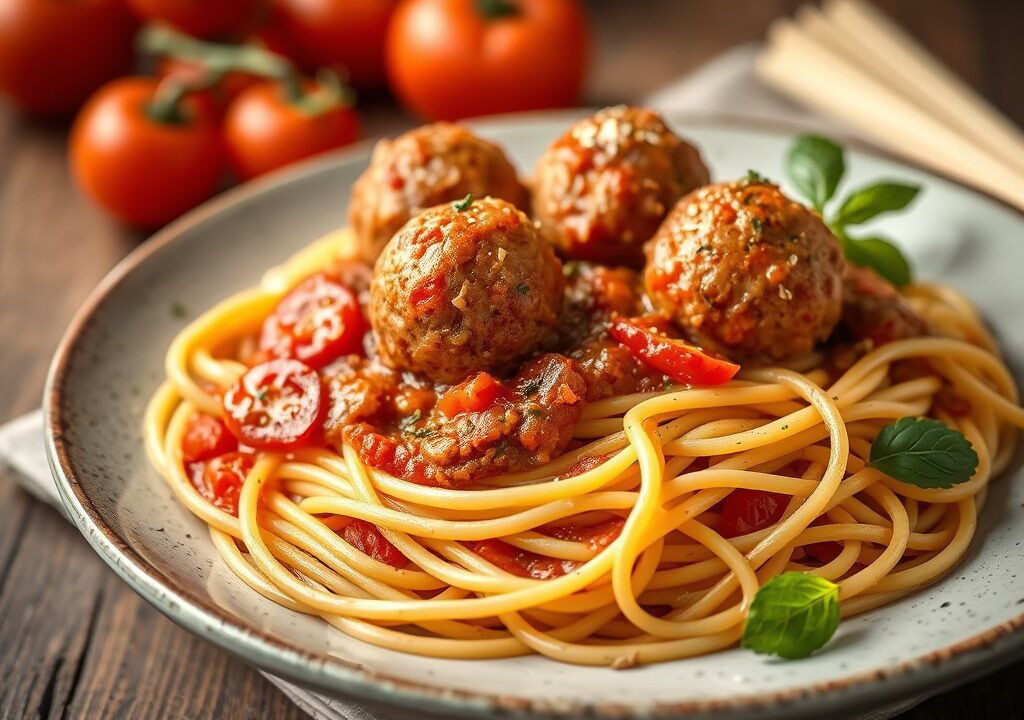 Simpele spaghetti met ballen — AI-gegenereerde illustratie