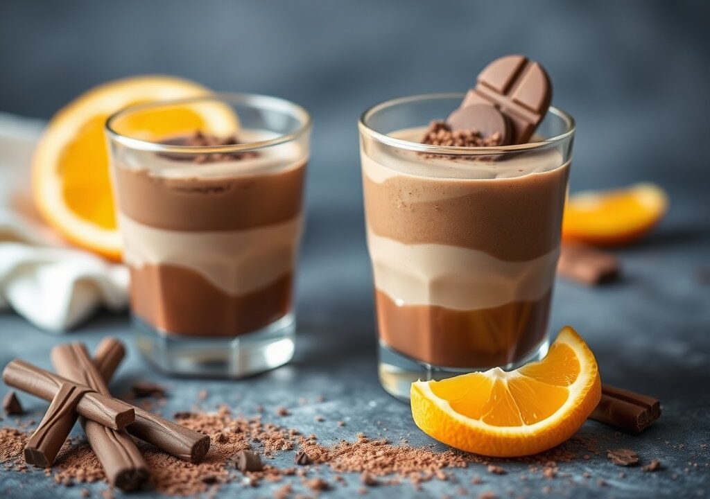 Sinaasappel-chocolademousse, AI-gegenereerde illustratie