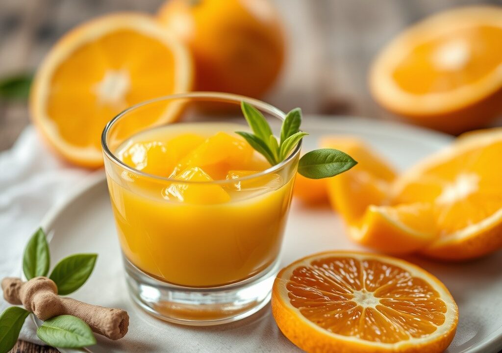 Sinaasappel, mango en gember, AI-gegenereerde illustratie