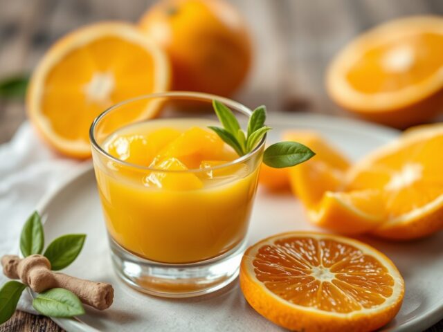 Sinaasappel, mango en gember — AI-gegenereerde illustratie