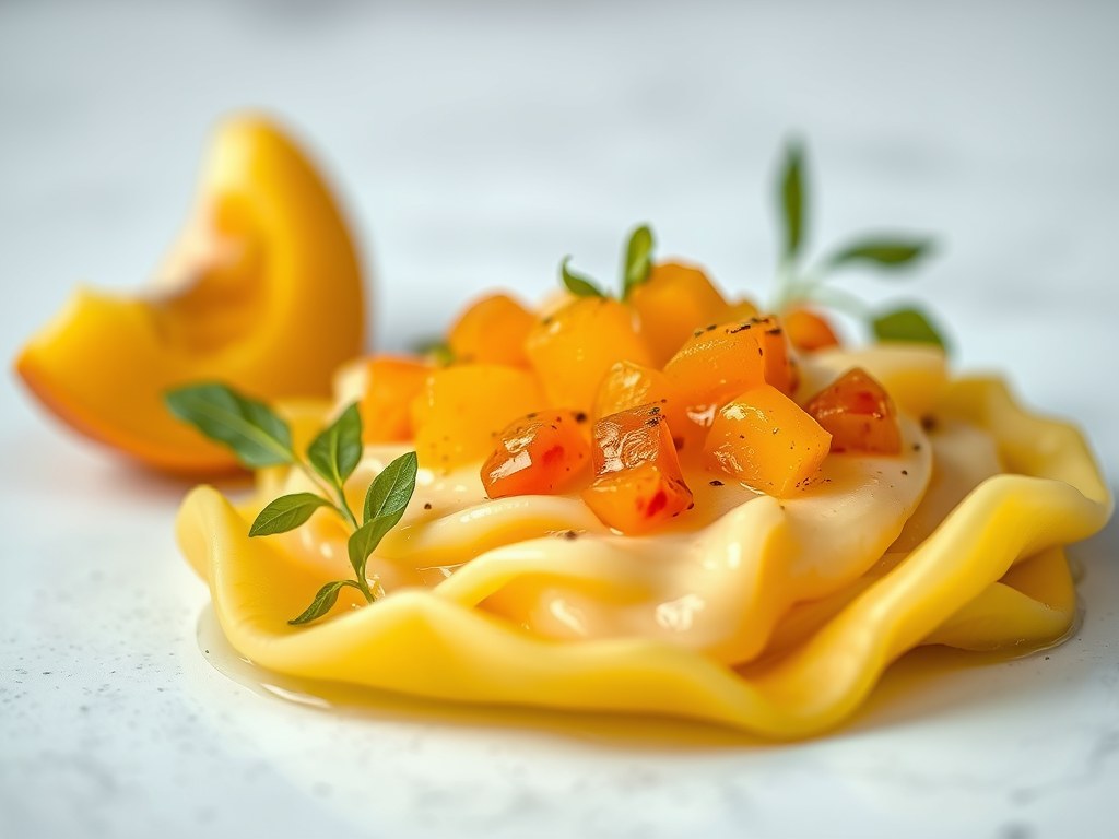 Sinaasappelcarpaccio met meloen + proseccosabayon, AI-gegenereerde illustratie