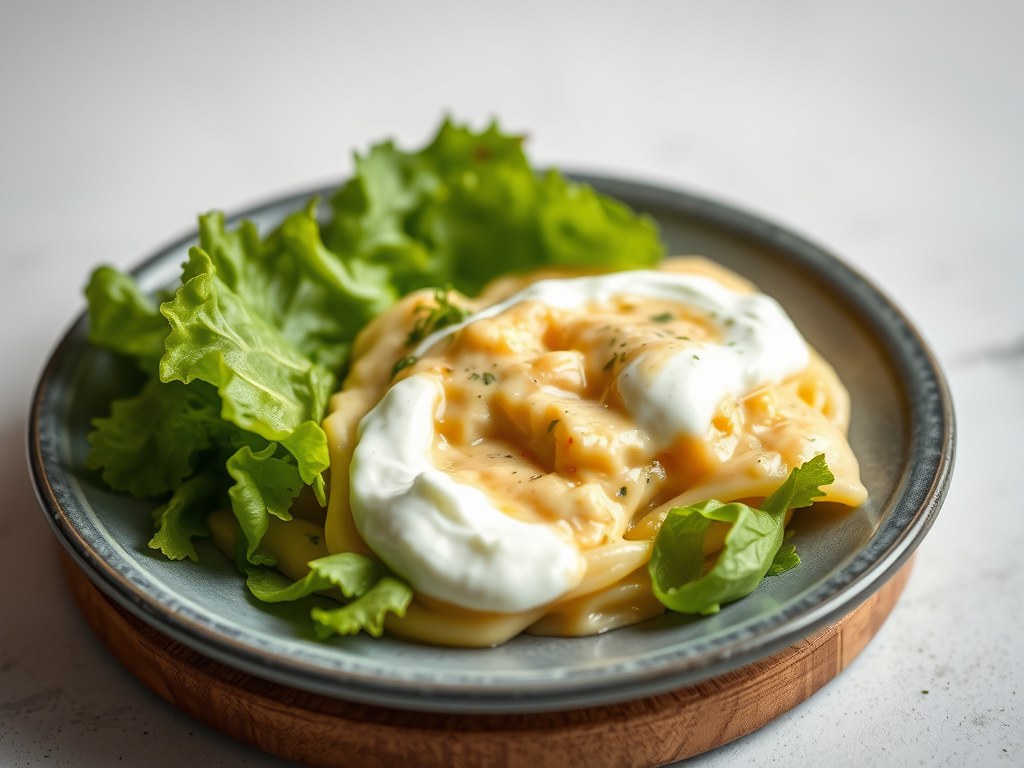 Sla Saus met Gekookte Eidooiers, AI-gegenereerde illustratie