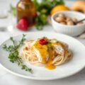 Slaatje van witloof, veldsla en kip met honing-mosterdvinaigrette