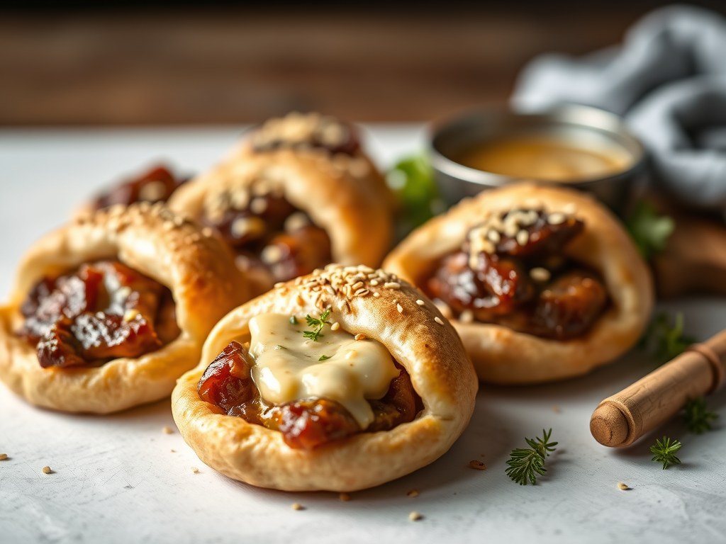 Slabakjes met biefstuk, perzik en sesamdressing, AI-gegenereerde illustratie