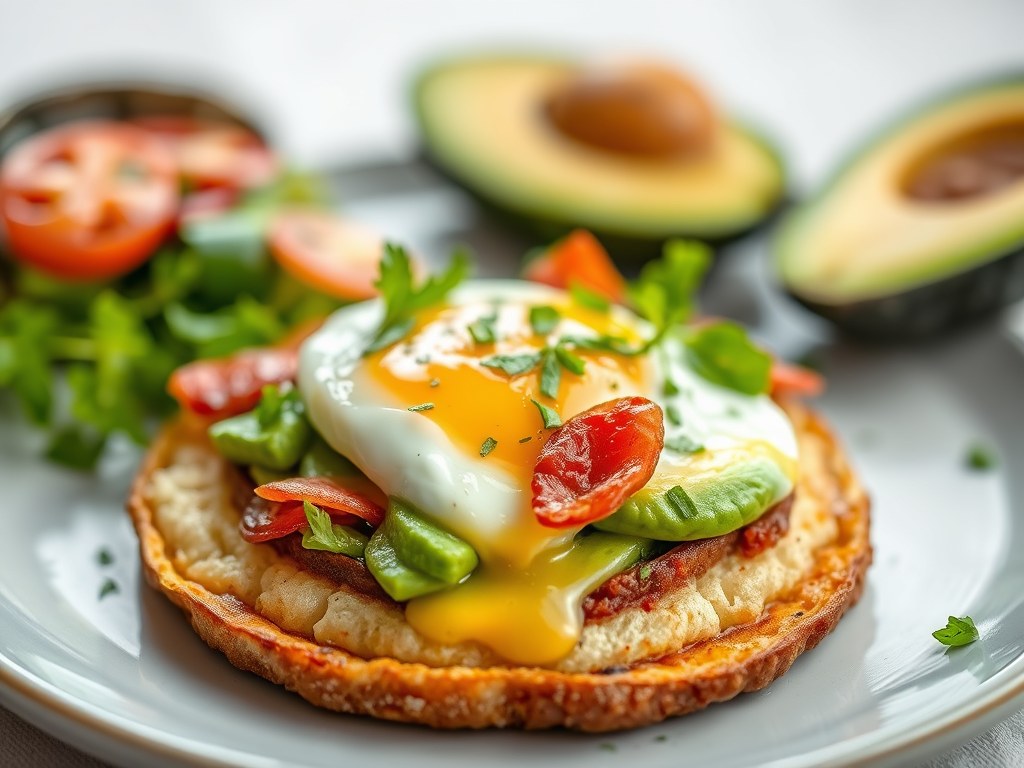 Slapunten met avocado en verkruimeld spek, AI-gegenereerde illustratie
