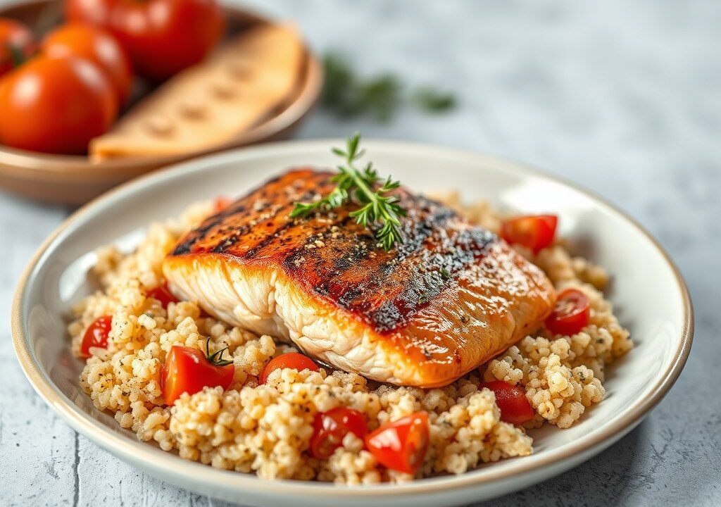 Slow-Grilled Zalm uit de Oven met Couscous — AI-gegenereerde illustratie