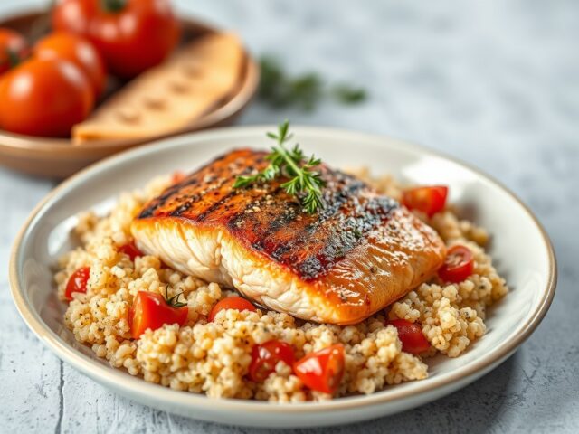 Slow-Grilled Zalm uit de Oven met Couscous — AI-gegenereerde illustratie