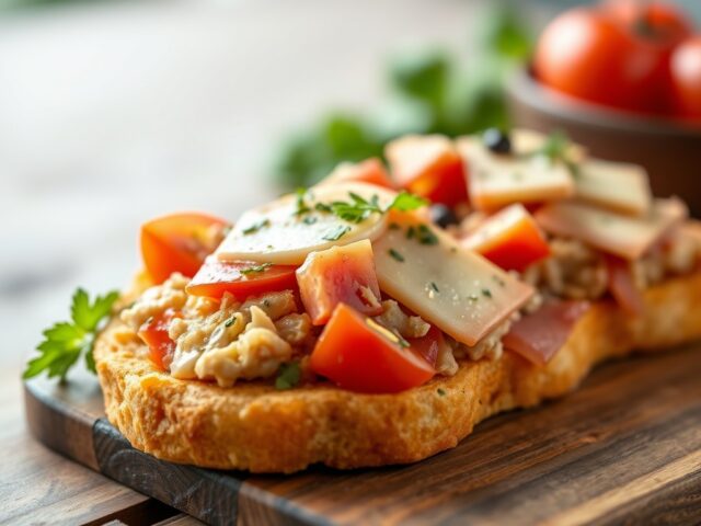 Smakelijke tosti’s met tonijn, tomaat en tartaarsaus — AI-gegenereerde illustratie