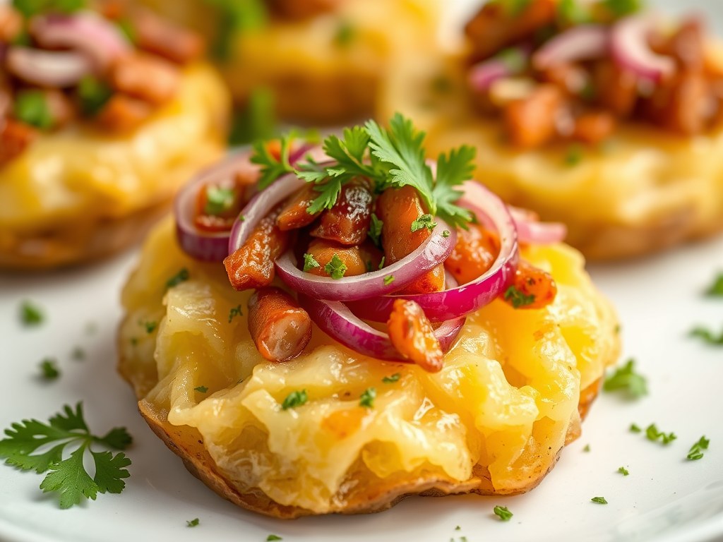 Smashed potatoes van culinaire krieltjes, AI-gegenereerde illustratie