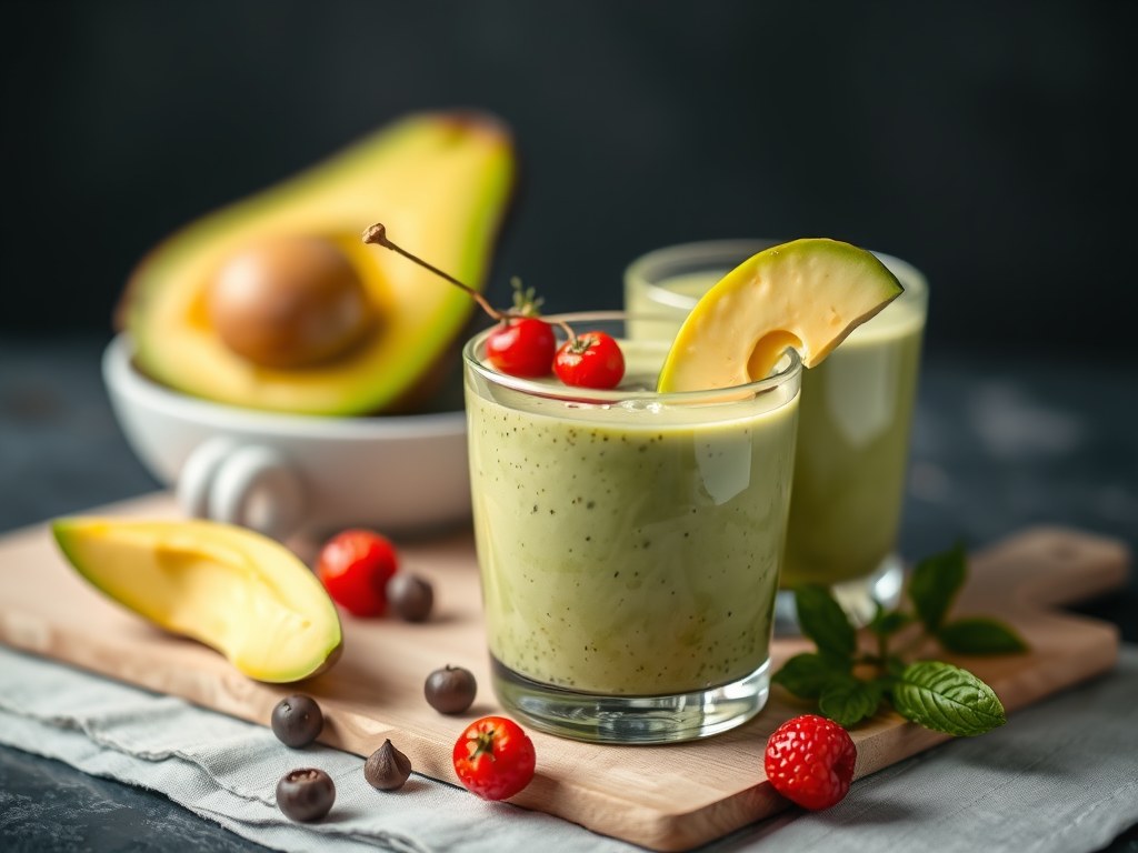 Smoothie met avocado en pompelmoes, AI-gegenereerde illustratie
