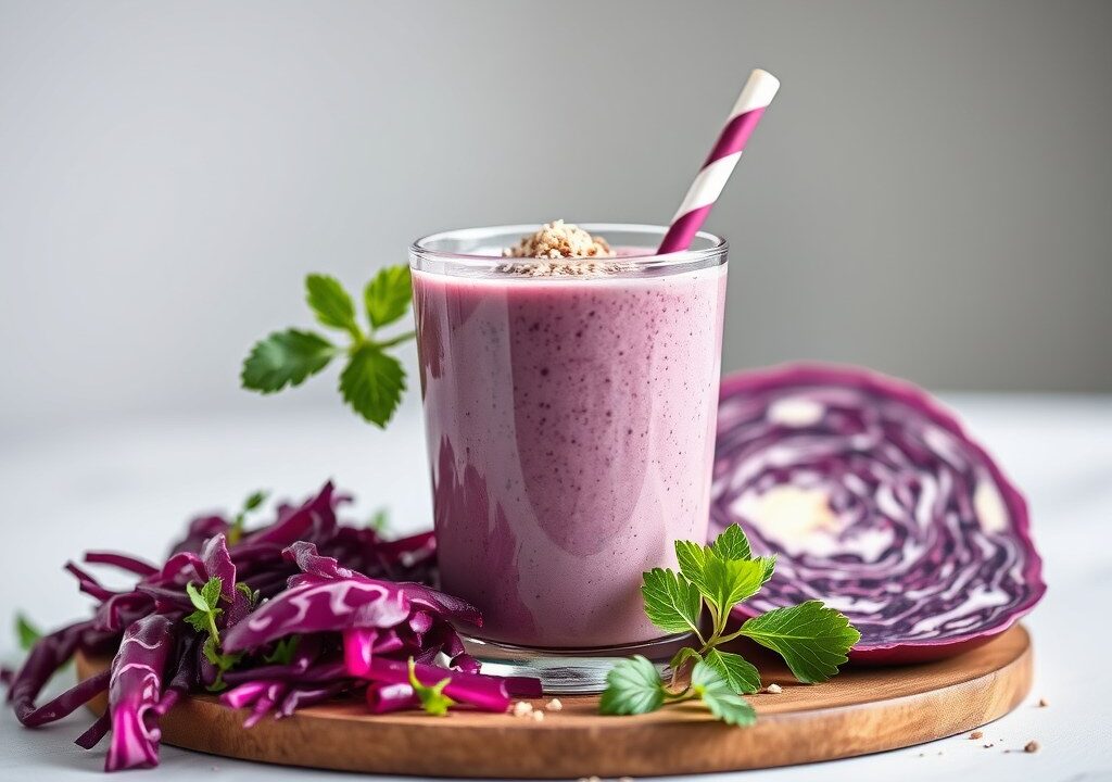 Smoothie met rode kool en bosbessen — AI-gegenereerde illustratie