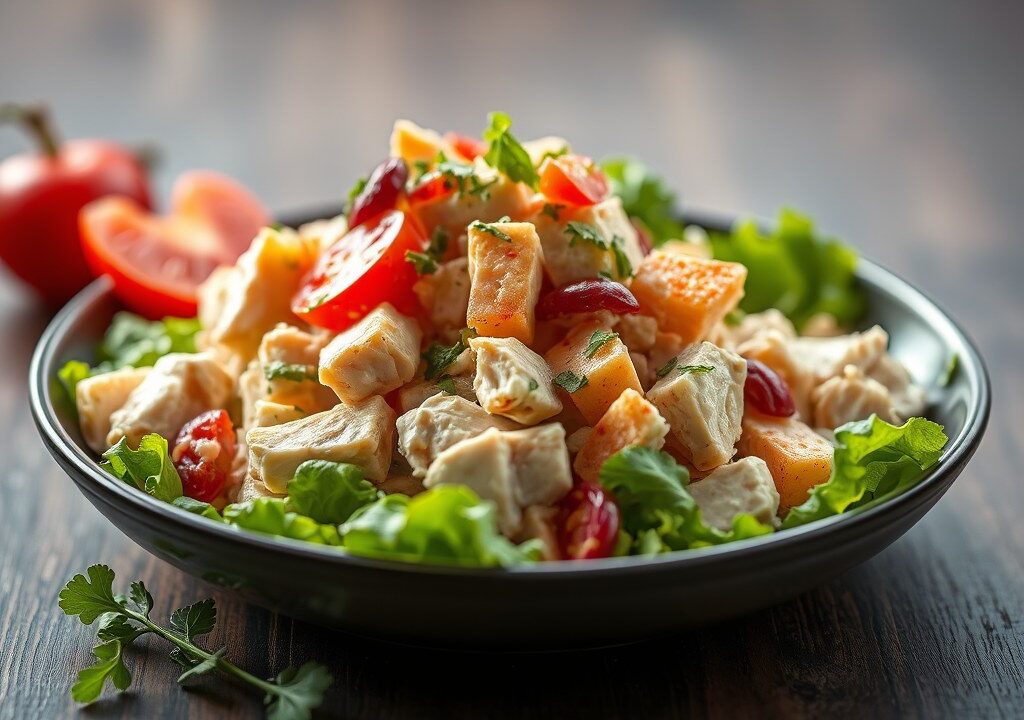 Snelle kip salade — AI-gegenereerde illustratie