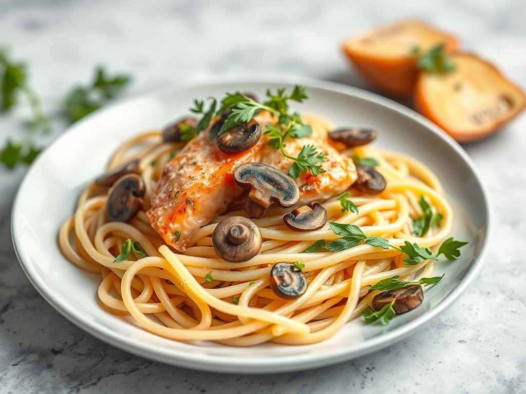 Snelle pasta met zalm, AI-gegenereerde illustratie