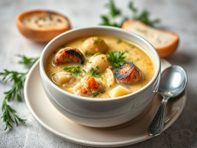 Soep ‘à la bouillabaisse’ — AI-gegenereerde illustratie
