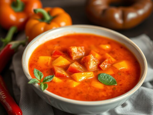 Soep van geroosterde paprika’s — AI-gegenereerde illustratie