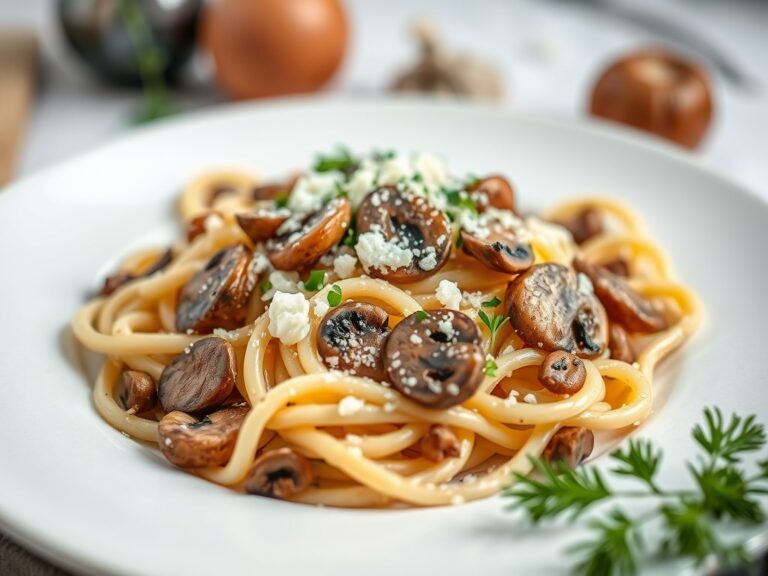Spätzle met champignons en kaas — AI-gegenereerde illustratie