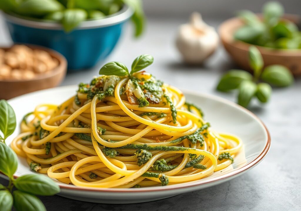 Spaghetti courgetti met pesto — AI-gegenereerde illustratie