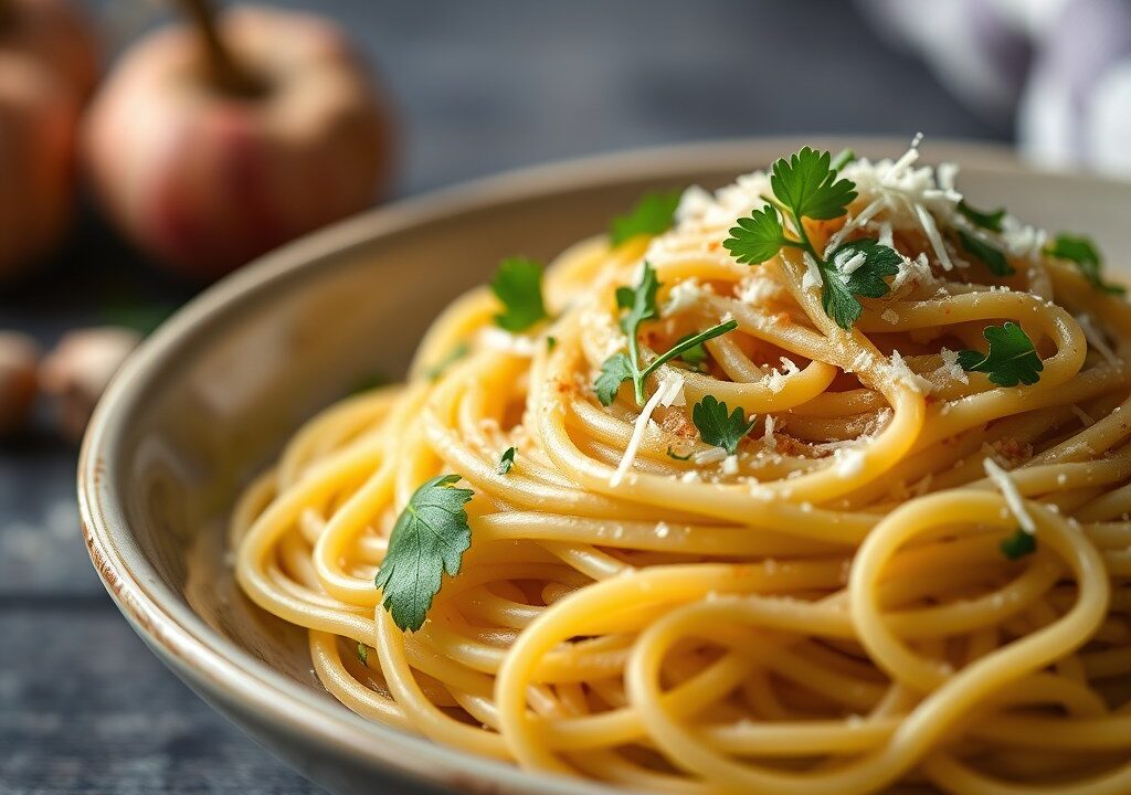 Spaghetti met op Smaak Gebracht Broodkruim — AI-gegenereerde illustratie