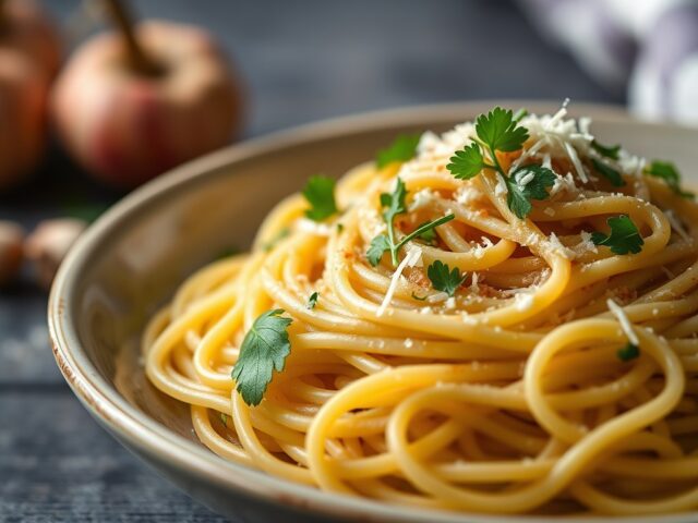 Spaghetti met op Smaak Gebracht Broodkruim — AI-gegenereerde illustratie