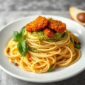 Spaghetti met Saus van Groene Olijven en Gebakken Broodkruim