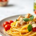 Spaghetti, met tonijn en cherrytomaatjes
