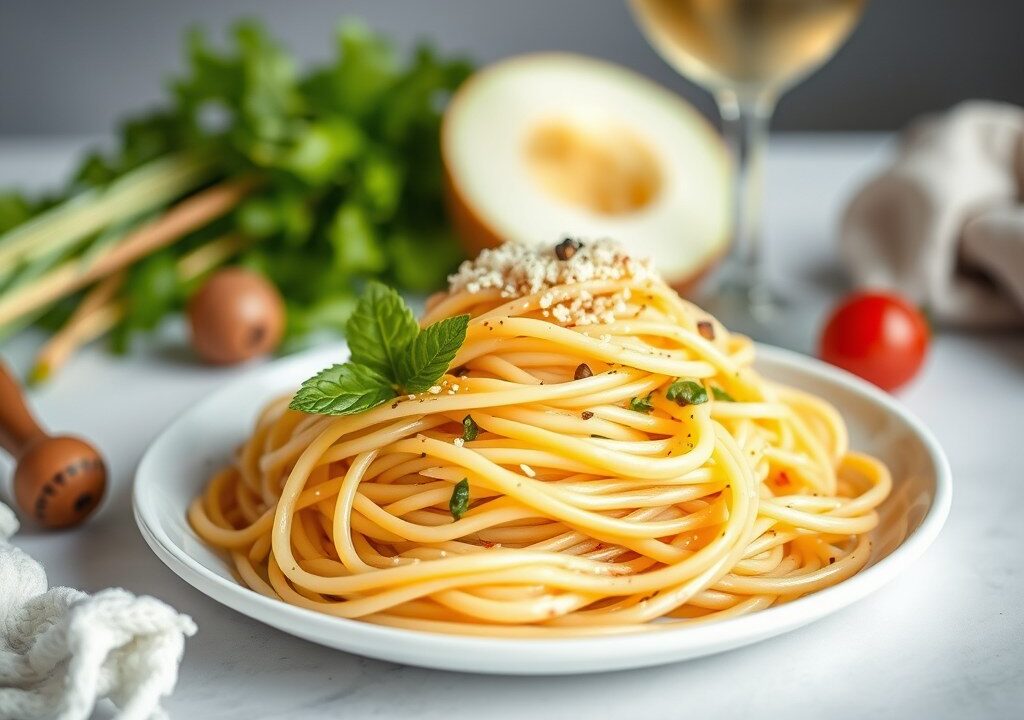 Spaghetti met wijting — AI-gegenereerde illustratie
