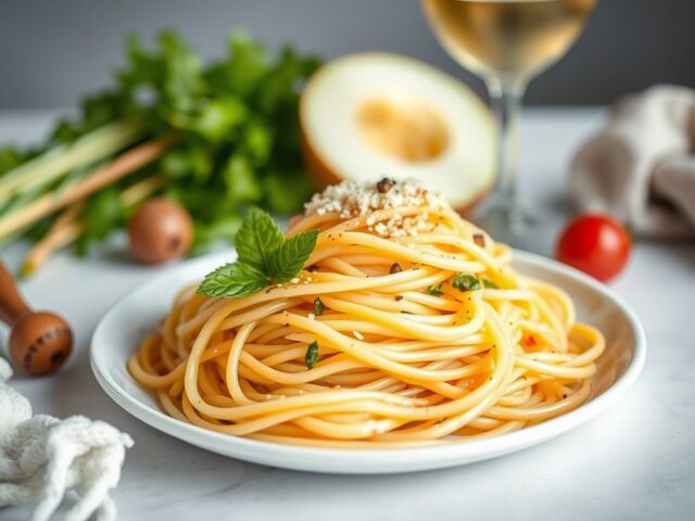 Spaghetti met wijting — AI-gegenereerde illustratie